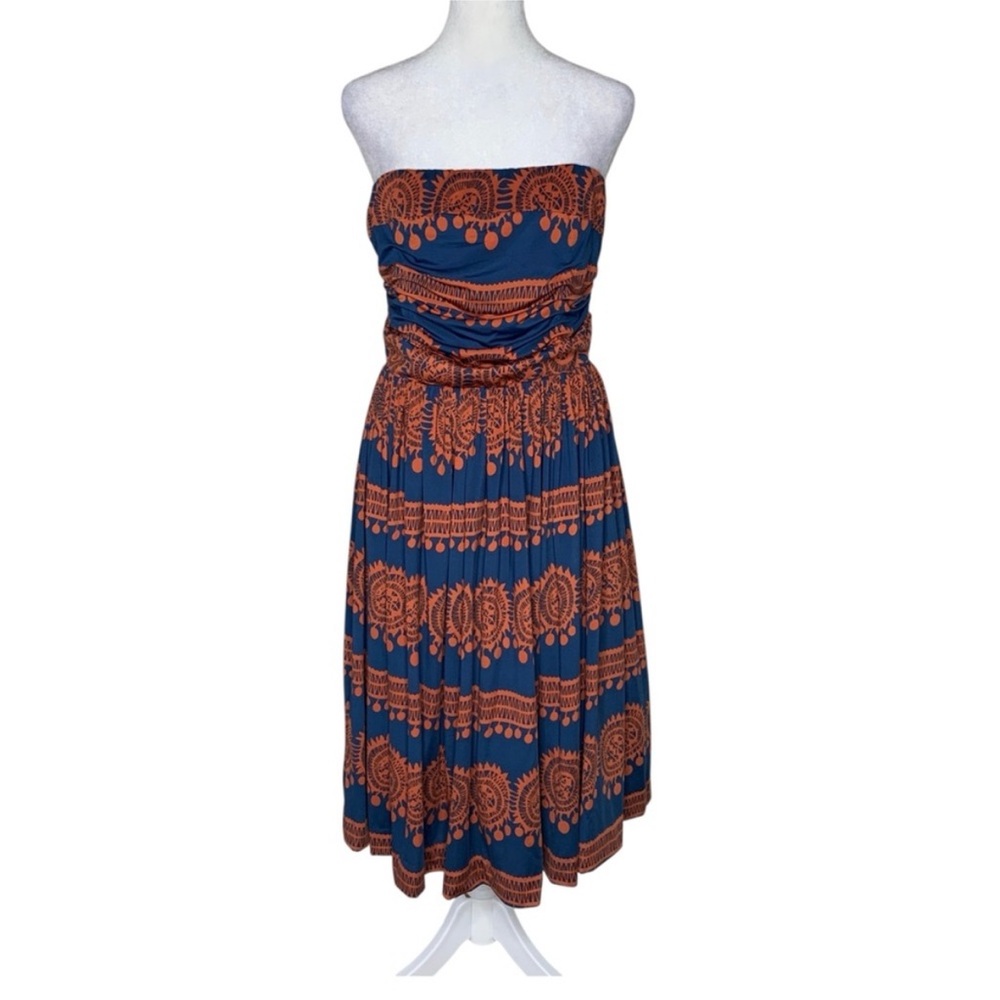 Elegant Strapless Dress in Navy and Rust Anthropologie girls from Savoy